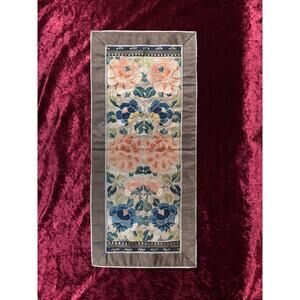 Antique Chinese Silk Sleeve Band Forbidden Stitch Lotus Flower Embroidered Panel